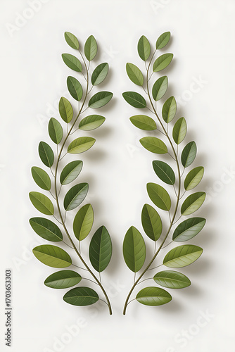 Symmetrical green leaf wreaths, delicate and elegant.
