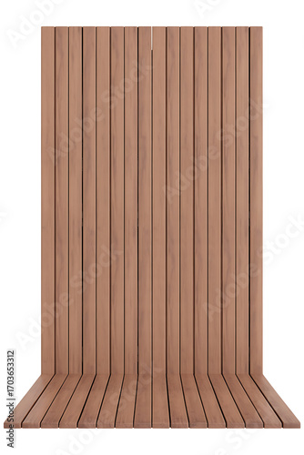 Wooden wall and floor, neutral backdrop.
