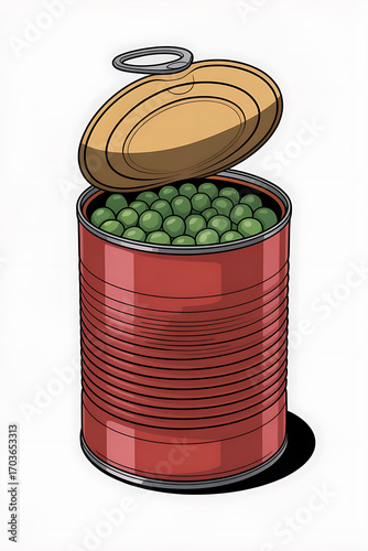 Open tin can filled with peas.
