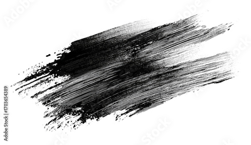 Black paint brush stroke isolated on transparent background, a dynamic element for artistic designs and creative projects