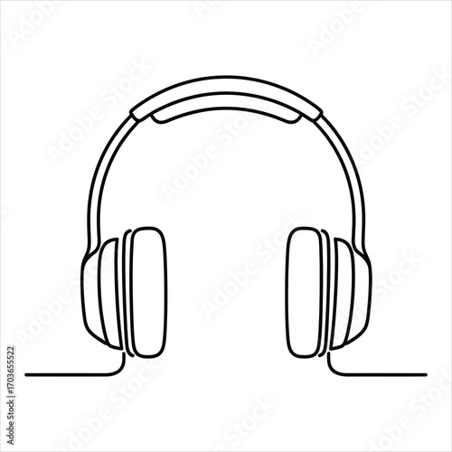 Black outline of over ear headphones on white background audio sound