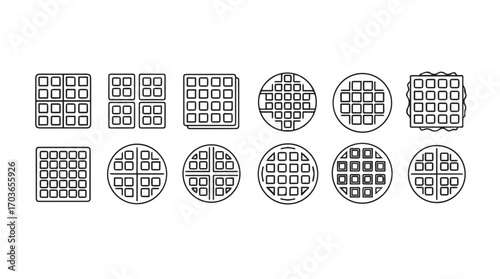 Collection of various waffle shapes and patterns in a simple silhouette