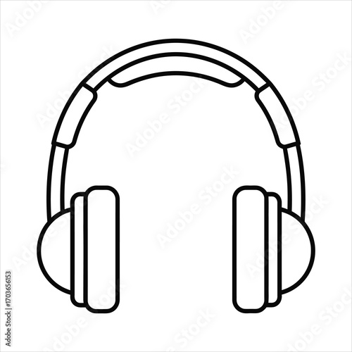 Black outline of over ear headphones on white background audio sound 1