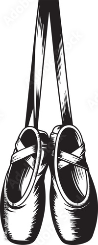 Ballet Shoes Vector Illustration with Ribbons and Soft Soles for Dance Performance