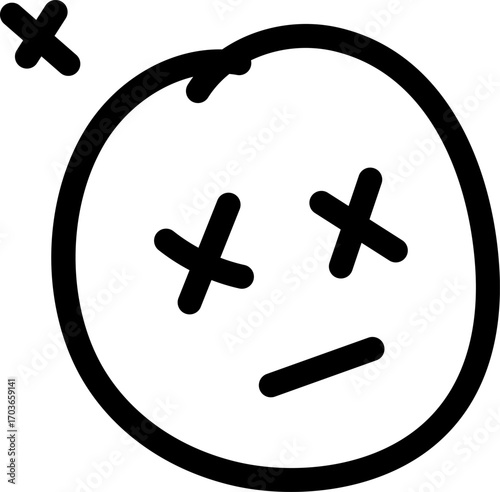 Simple hand drawn dead face emoji with x eyes