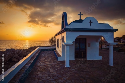 Beautiful little Greek chapel. Classic nice concept for travel and holidays in Greece.