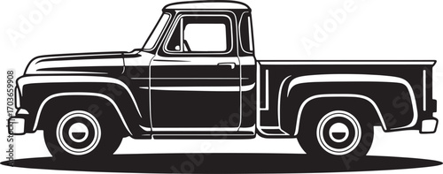 Classic Pickup Truck Silhouette Illustration for Automotive and Transportation Design