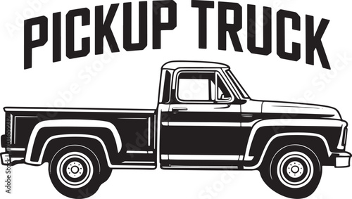 Classic Pickup Truck Vector Illustration with Bold Typography on Transparent Background
