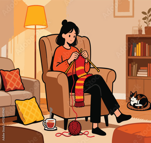 women knitting a scarf 