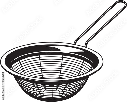 Colander Silhouette Illustration for Cooking and Kitchenware Designs with Detailed Mesh Texture