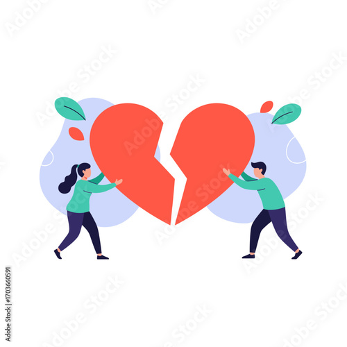 Couple trying to fix a broken heart illustration.