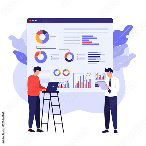 Business analytics and data visualization with charts and graphs.