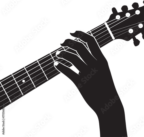 Guitar Chord Hand Silhouette Vector Illustration for Acoustic Instrument Learning and Musical Expression