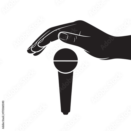 Hand Over Microphone Silhouette Vector Illustration for Public Speaking, Presentation, or Performance