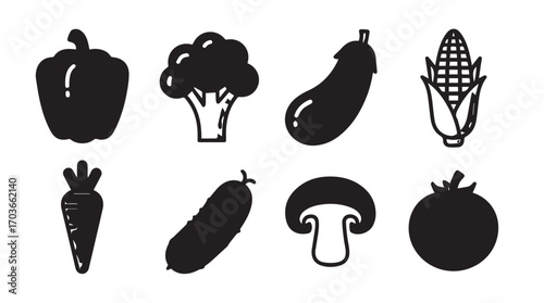 Collection of colorful vegetable icons in a simple silhouette style