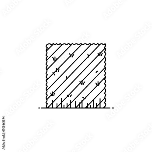 Minimalist line art icon depicting a neatly trimmed square garden hedge or bush.
