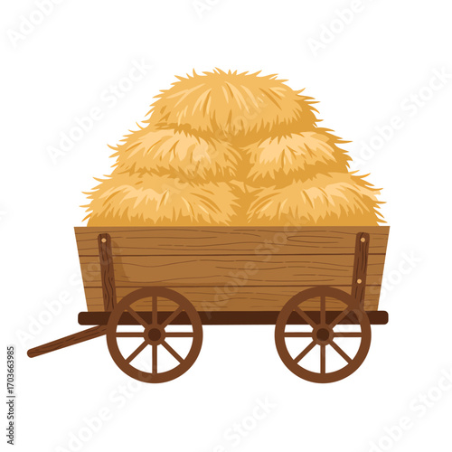 Hay Wagon Rustic Farm Illustration Countryside Harvest Scene