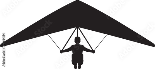 Silhouette of a Hang Glider Pilot Soaring Through the Air with Open Wings Against a Transparent Backdrop