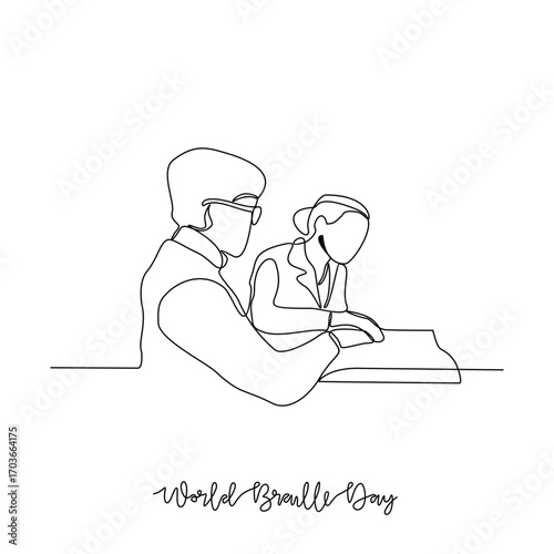 One continuous line drawing of World Braille Day vector illustration. World Braille Day design illustration simple linear style vector concept. Great design for social campaign World Braille Day.