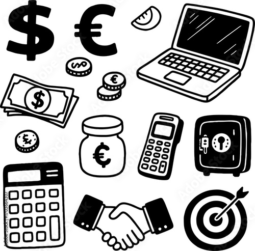 sketch of financial symbols a...