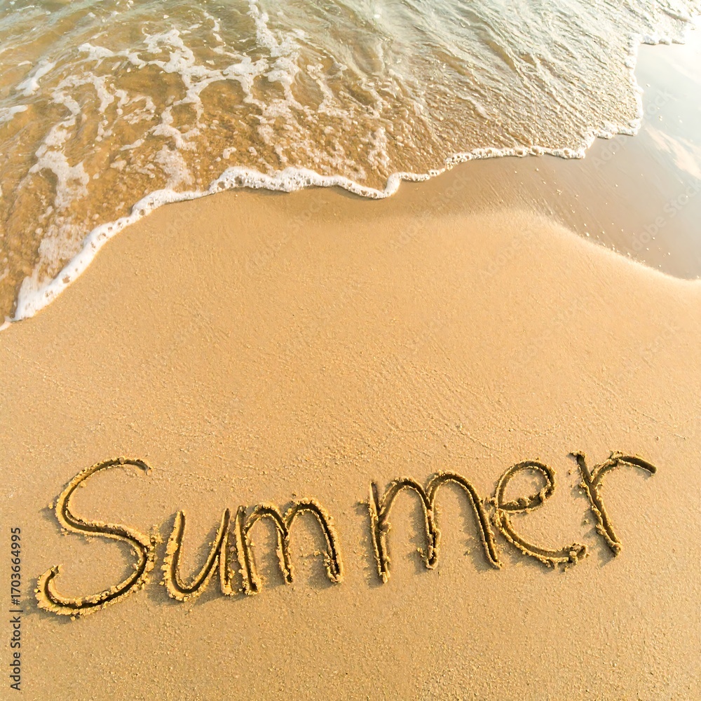 Fototapeta premium Summer written in sand on beach