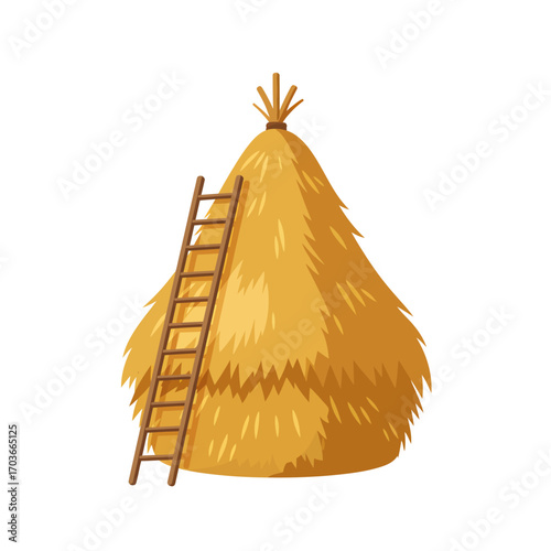 Haystack with Ladder Farm Illustration for Agriculture Harvest and Rural Life Concepts