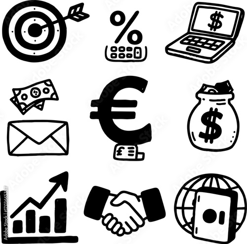 sketch of financial symbols a...