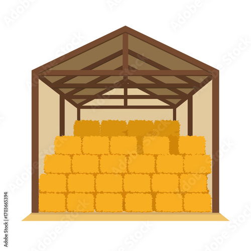 Hay Barn Storage Stacked Hay Bales in a Rustic Wooden Barn
