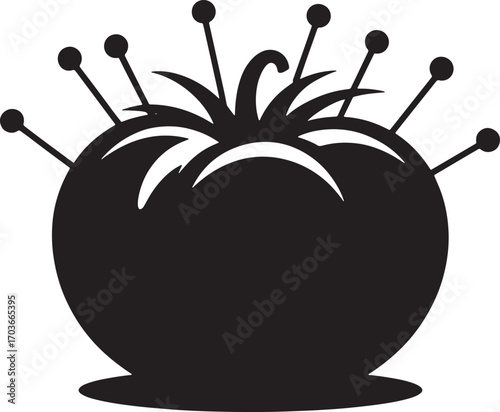 Tomato Pin Cushion Silhouette Vector Illustration for Sewing Craft Projects and Needlework Supplies