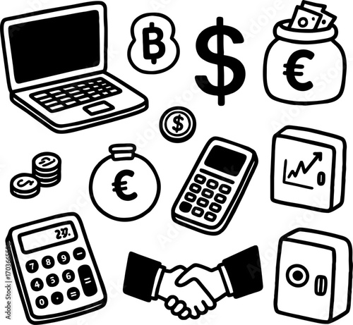 sketch of financial symbols a...