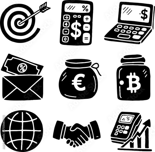 sketch of financial symbols a...