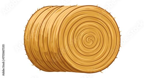 Close-up illustration of a large, cylindrical bale of golden hay, showing detailed texture.