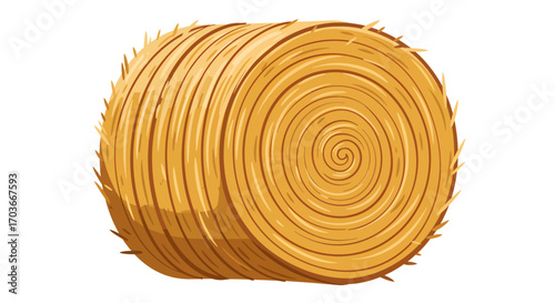 Close-up of a cylindrical hay bale, showing the spiral pattern and texture of the straw.