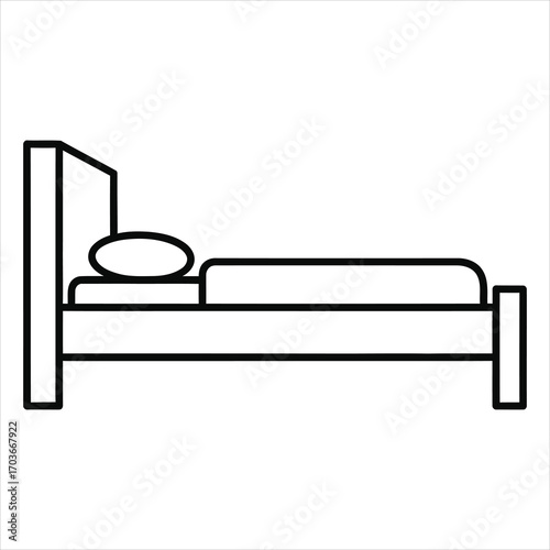 Simple black line drawing of a bed with pillow and blanket sleeping bedroom
