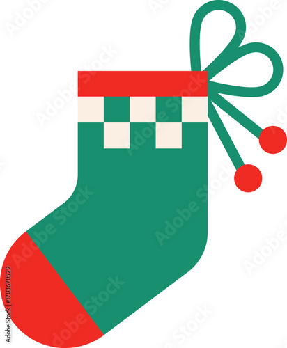 Cute Christmas stocking vector illustration, perfect for holiday decorations, festive cards, seasonal clipart, winter design projects, and greeting templates.