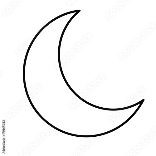 Simple black outline crescent moon symbol on white background night astronomy