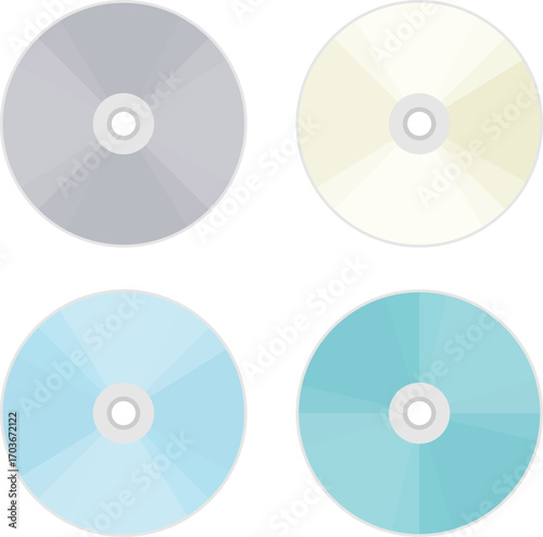 Colorful CD icon set on transparent background. Retro compact disc variations for tech, music, archival visuals, or retro branding