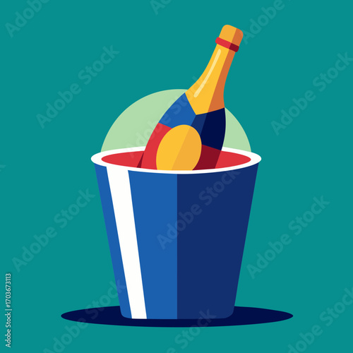 Champagne bottle with glass and bucket vector illustration for celebration
