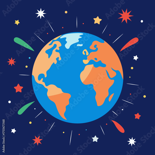 Earth and Moon in Space Vector Illustration