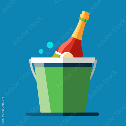 Champagne bottle with glass and bucket vector illustration for celebration