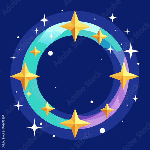 Moon and stars in night sky illustration