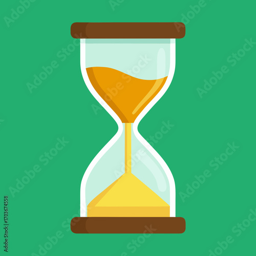 Vector illustration of a retro hourglass with sand flowing through a glass timer, a classic icon of passing time