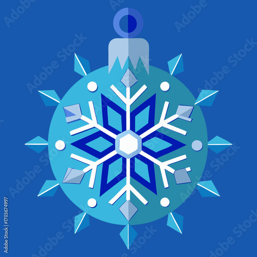 Ornamental Elegance: A serene digital illustration of a vibrant blue Christmas ornament adorned with a stylized snowflake design, reflecting the spirit of the winter holidays.