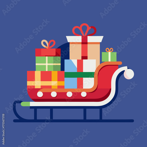Christmas Sleigh overflowing with gifts: A festive Christmas sleigh overflowing with beautifully wrapped presents, ready to bring joy and surprises to the holiday season.