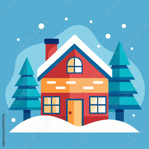 Winter Wonderland Cabin: A cozy cabin nestles amidst a serene winter landscape, the air filled with softly falling snowflakes, evoking a sense of warmth and tranquility.
