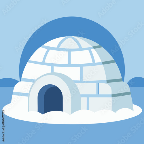 Igloo in the Snow: A pristine and sturdy igloo, crafted from blocks of ice and snow, stands on a snowy expanse under a clear sky, evoking the stark beauty of the Arctic wilderness.