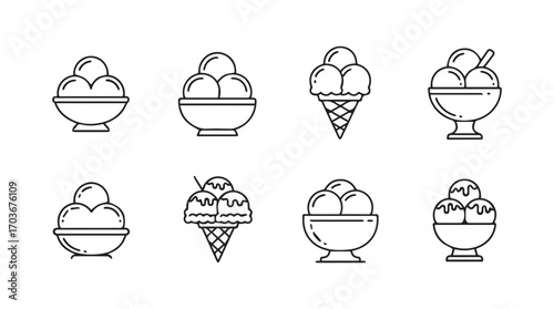 Collection of diverse ice cream desserts in silhouette style
