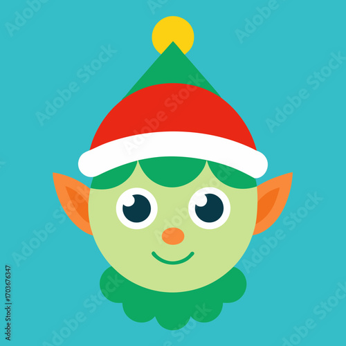 Elf face with hat flat vector illustration 