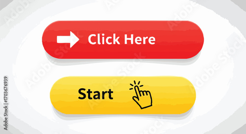 Red and yellow buttons with "Click Here" and "Start" prompts,  indicating online interaction.