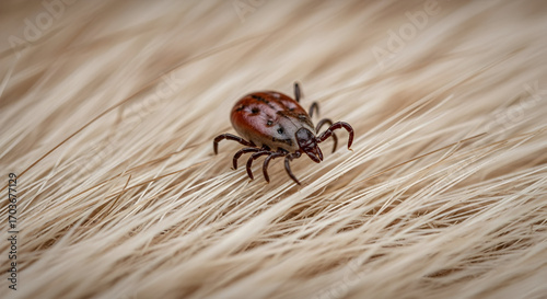 Close-up of a dangerous tick on animal fur showcasing the threat of tick-borne diseases